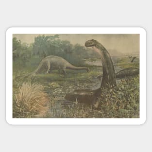 Vintage Dinosaur Paleoart - Brontosaurus and Diplodocus Sticker